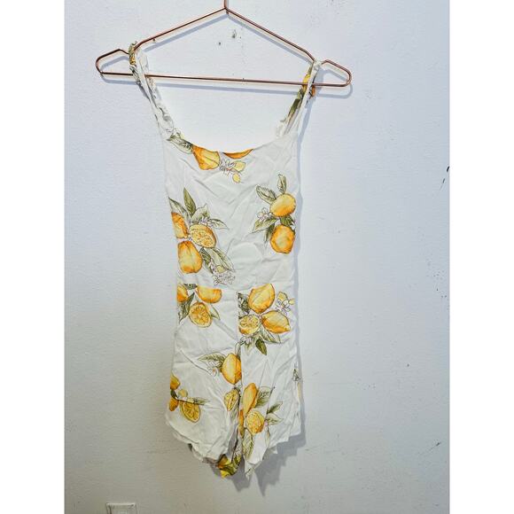 FOR LOVE AND LEMONS Yellow White Lemonade Crossback Tie Back Romper size Large - Picture 4 of 11